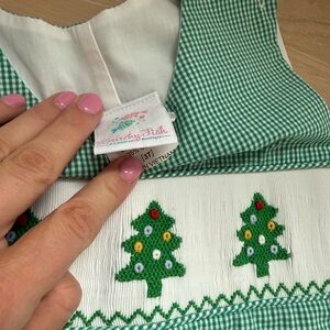 Smocked Christmas Tree Green Gingham One Piece by Shrimp and Grits Kids